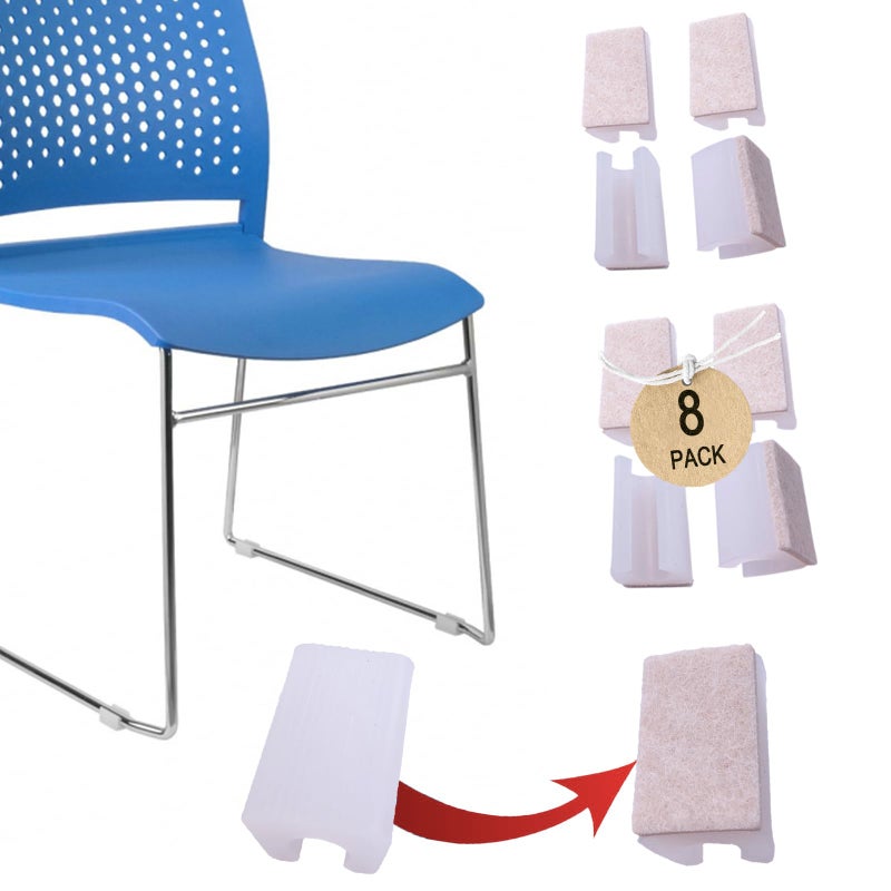 Conprasim Rectangle Shaped Chair Leg Tips Caps with Felt Pads,Furniture Feet Protectors Slide Smoothly No Scratches No Noise Protect Hardwood Floors, Fit Diameter 10mm Metal Furniture Leg (White 8 Pack) - Image 1